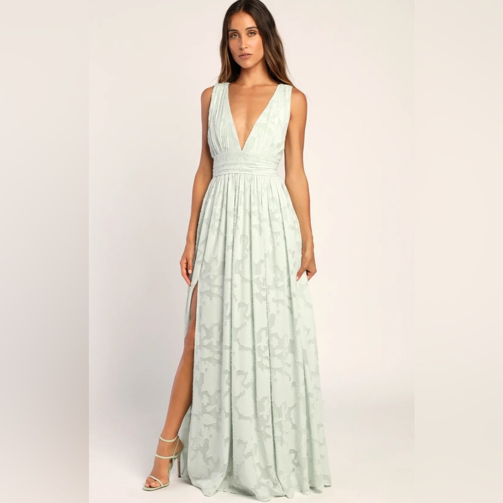 NEW Lulus Green Sage Embroidered Maxi Dress